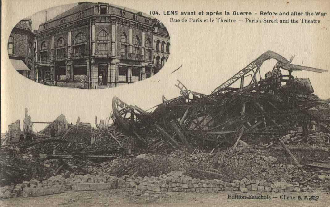 Lens avant et aprés la Guerre. Rue de Paris et le Théatre